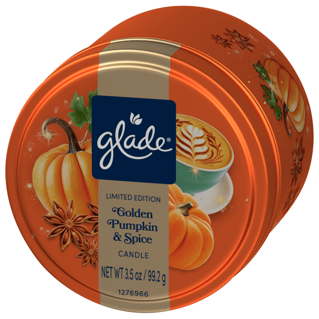 GLADE® TIN CANDLE- GOLDEN PUMPKIN & SPICE 3.5OZ