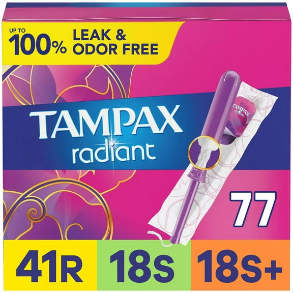 Tampax Radiant Tampons Trio Pack, Unscented, 77 Count