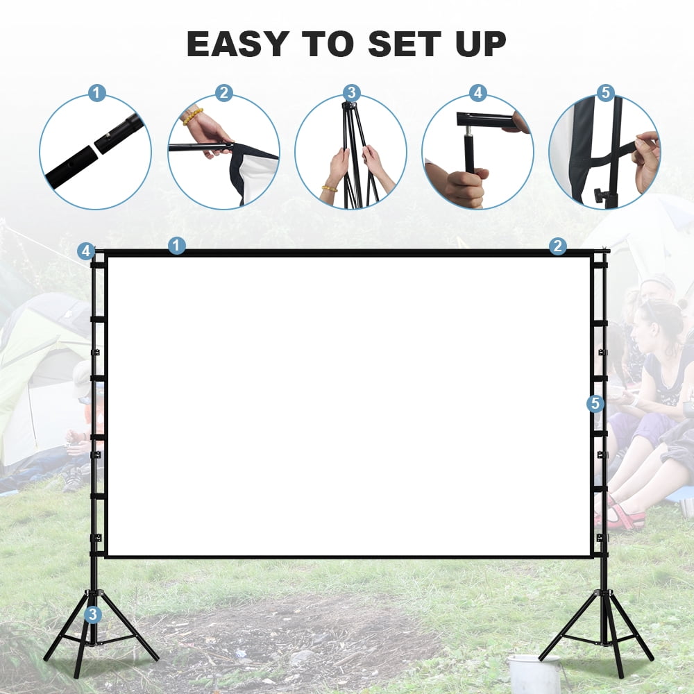 GAINVANE Portable Projector Screen with Stand, 120 inch,16:9 4K HD,Wrinkle Resistant,Indoor Outdoor Home Theater Movie Screens
