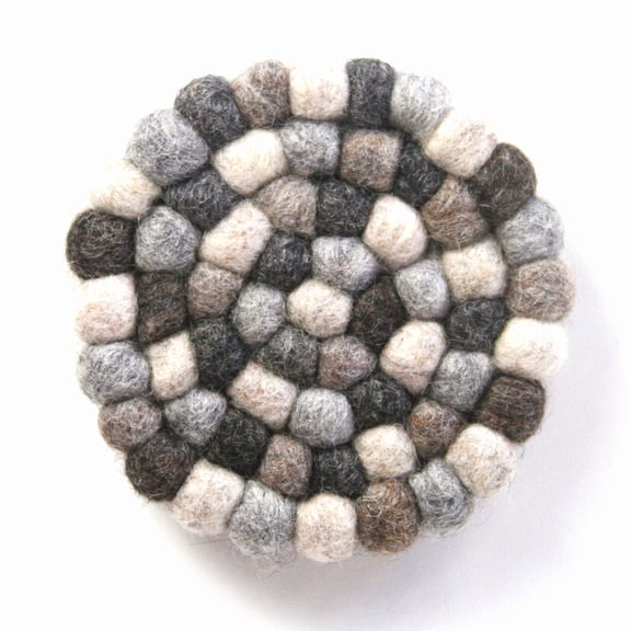 Hand Crafted Felt Ball Trivets from Nepal Round, Greys Global Groove T