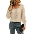 thumbnail image 4 of Skksst Womens Retr Puff Sleeve Jacquard Lace Blouse Shirt Tops, 4 of 5