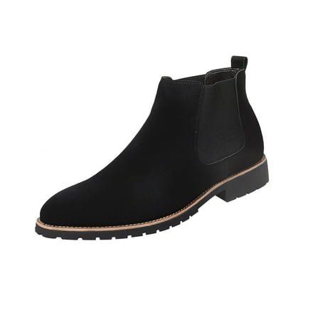 KIJBLAE Chelsea Boots For Women Round Toe Faux Leather Wearable Non Anti-slip Waterproof Casual Work Slip On Booties Black 42