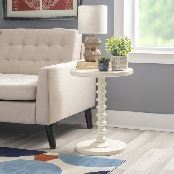 Powell Pesaro Round Pedestal Indoor Accent Side Table, 22.25" Tall, Off White