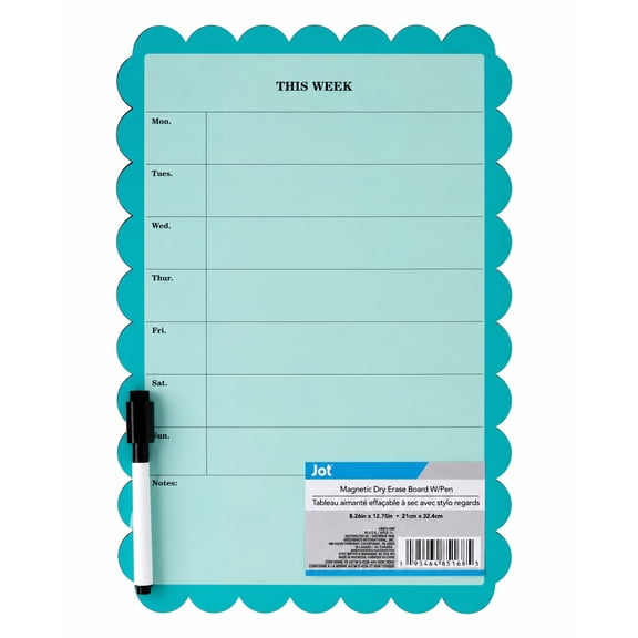 Magnetic Weekly Dry Erase Planner Board with Marker, Teal, 8.26 x 12.75 in
