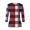 thumbnail image 7 of Womens Slim Fit T-shirts 3/4 Sleeve Crewneck Plus Size Y2k Crop Tops Graphic Base Tee Shirt S-3X Casual Spring (M, Wine|Plaid), 7 of 7