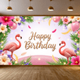 thumbnail image 6 of Flamingo Theme Happy Birthday Banner Tropical Design Floral Pattern for Outdoor Celebration Garden Party Photography Backdrop, 6 of 8