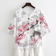 thumbnail image 4 of Xoenoiee Deer Cherry Blossom Cloud Print 3/4 Length Sleeve Womens Tops Fall Fashion Button Down Shirts Linen Clothing Business Casual Tops V Neck Shirt, 2XL, 4 of 7