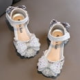 thumbnail image 5 of LUOGENLI Slippers Slippers for Girls 10-12 Years Old Black Fashion Spring and Summer Girls Sandals Party Dress Dance Show Princess Shoes Rhinestone Bowknot Ribbon Hook Loop Silver 23, 5 of 6