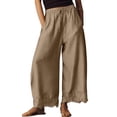 thumbnail image 2 of Resicozy Cropped Lace-Hem Pants for Women High Waisted Drawstring Wide Leg Pants Casual Lightweight Trousers with Pockets Camel L, 2 of 6