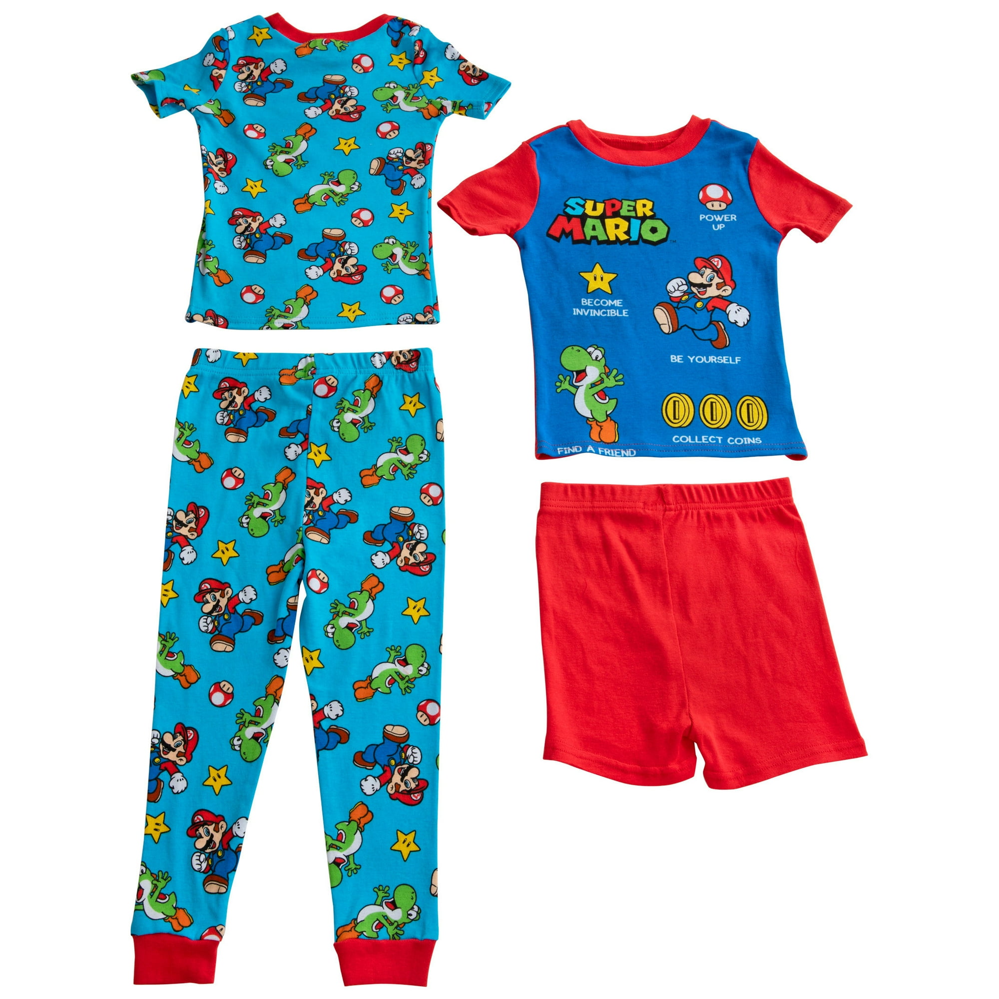 Super Mario Bros. and Yoshi All Over Print 4 Piece Pajama Set Size 8 Walmart