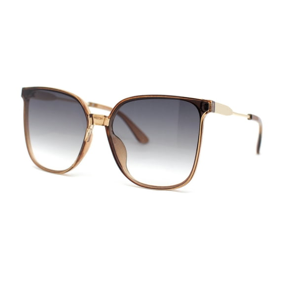 Womens Oversized 90s Fashion Thin Plastic Horn Rim Sunglasses Brown - Smoke