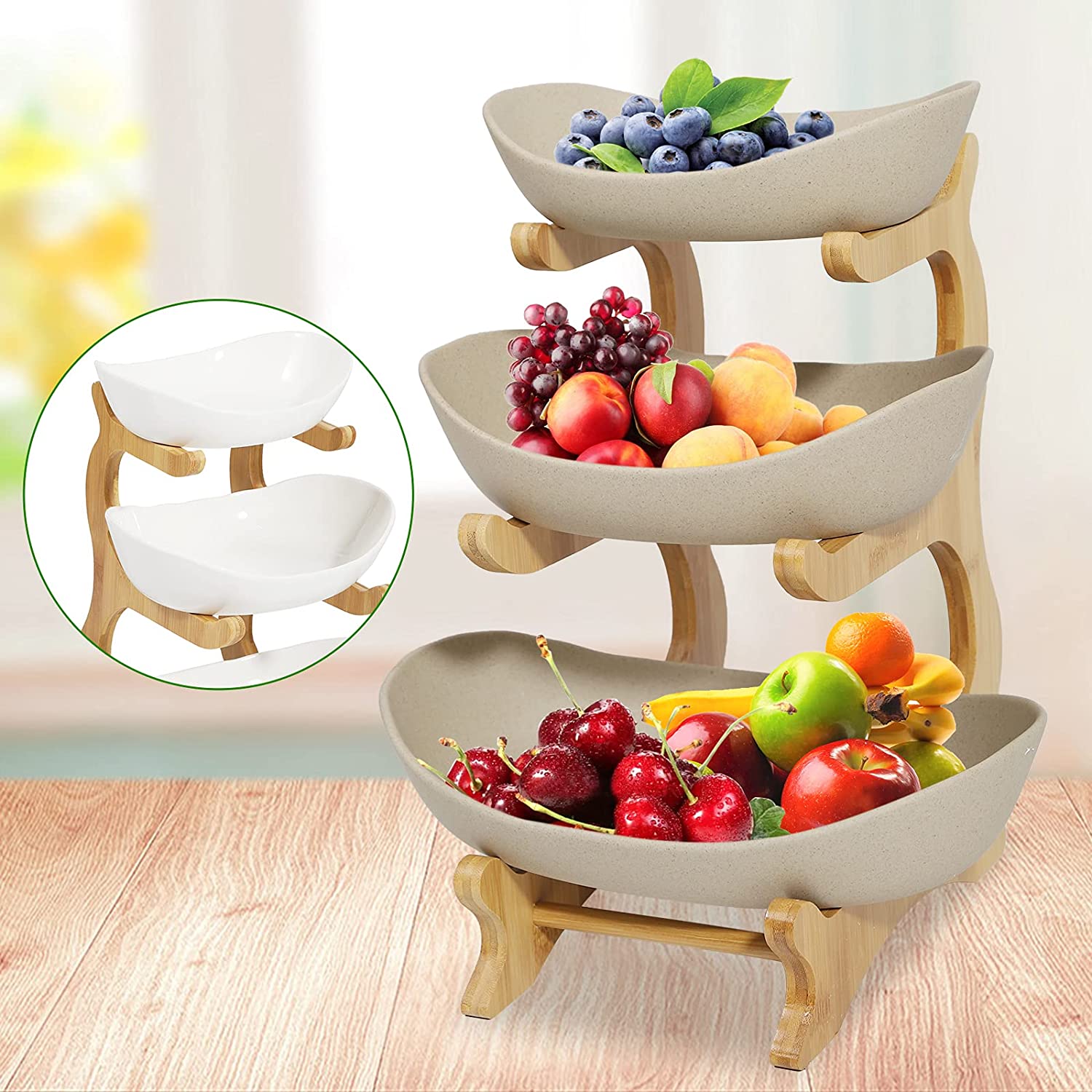 2/ 3 Tier Fruit Bowl, Large Fruit Basket for Kitchen, Kitchen Bowls for  Fruit and Vegetable Storage, for Sushi, Dessert, Fruit, Vegetables，pp  Material 