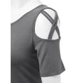 thumbnail image 4 of Made by Johnny Women's Loose Short Sleeve Strappy Cold Shoulder Top XXL HDG, 4 of 6