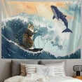 thumbnail image 2 of Orinice Cute Cat Whale Ocean Tapestry Wall Hanging Unique Style for Home Wall Decor Art in Living Room Bedroom Apartment Farmhouse Dorm 60x50inch, 2 of 6