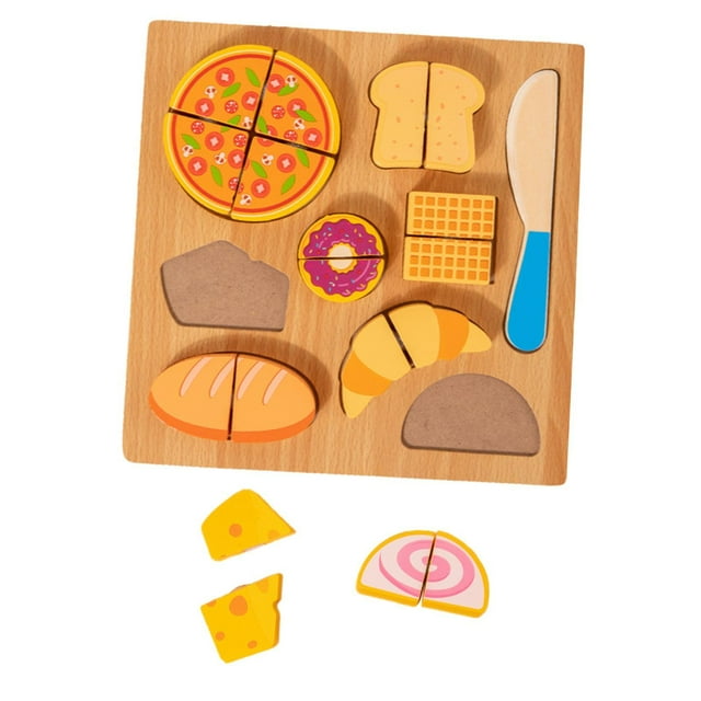 Rompecabezas de madera para cortar, combinar y combinar, juego de rol, juguete de cocina con clavijas de madera para niños pequeños. postre