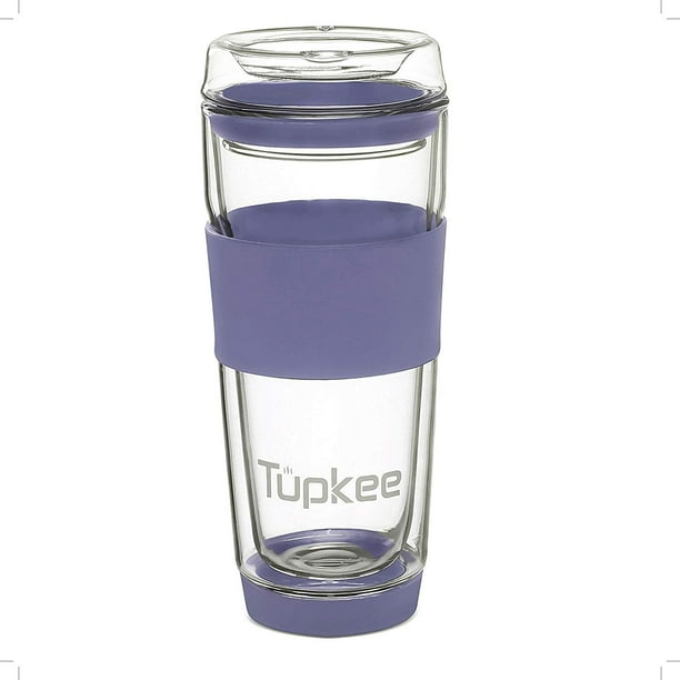 Tupkee Double Wall Glass Tumbler Insulated Tea/Coffee Mug & Lid, Hand