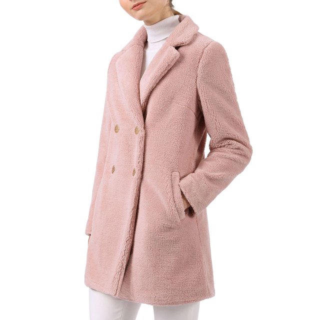 Allegra K Abrigo de felpa sintética liviana con botones cruzados y bolsillos para mujer Rosa S Unique Bargains abrigo