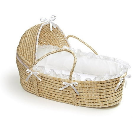 Badger Basket - Natural Moses Basket with Hood and White