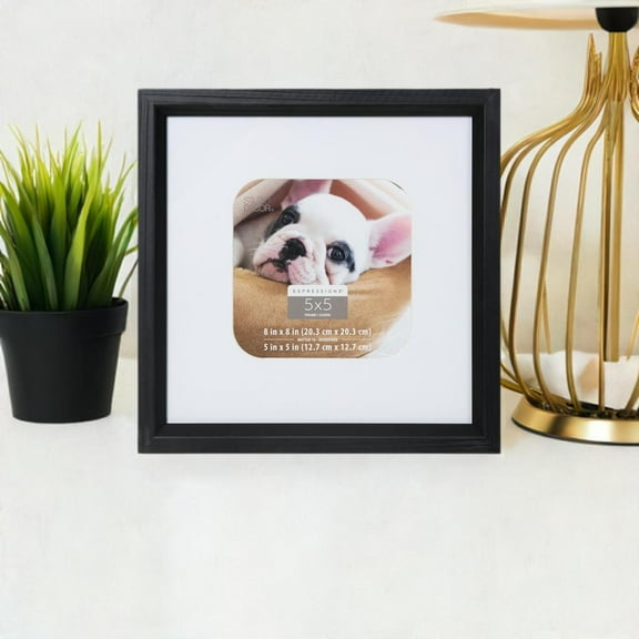 5" x 5" White & Black Expressions Picture Frame with Mat by Studio Decor - Fold-out Easel Included - Horizontal or Vertical Display - 1 Pack
