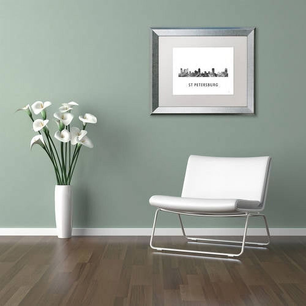 Trademark Fine Art 'St Petersburg FL Skyline WB-BW' Canvas Art by Marlene Watson, White Matte, Silver Frame