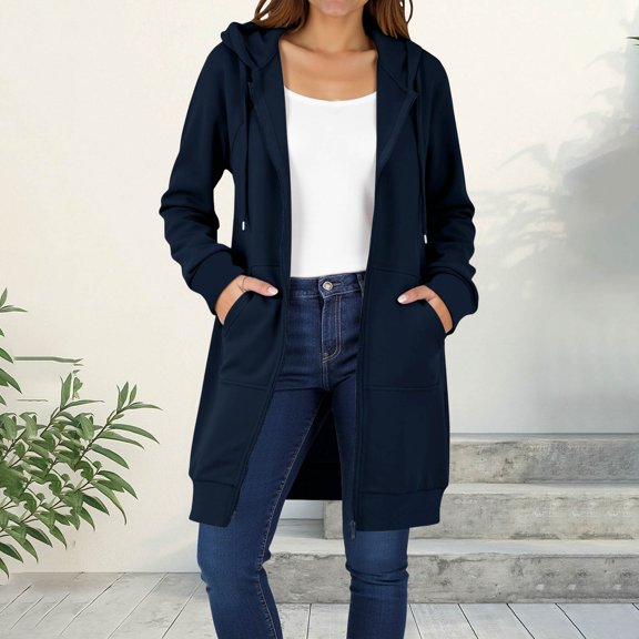 XUNKUSGA Jackets for Women Zip Up Long Tunic Sweatshirts Casual Long Sleeve Hoodies for Women Soft Comfortable Fall Outfits for Women 2025 with Pocket S-2XL