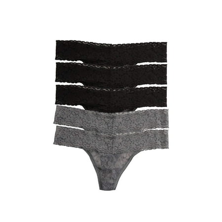 

Felina Stretchy Lace Low Rise Thong - Sexy Underwear for Women Thongs for Women Seamless Panties for Women (5-Pack) (Black Charcoal L/XL)