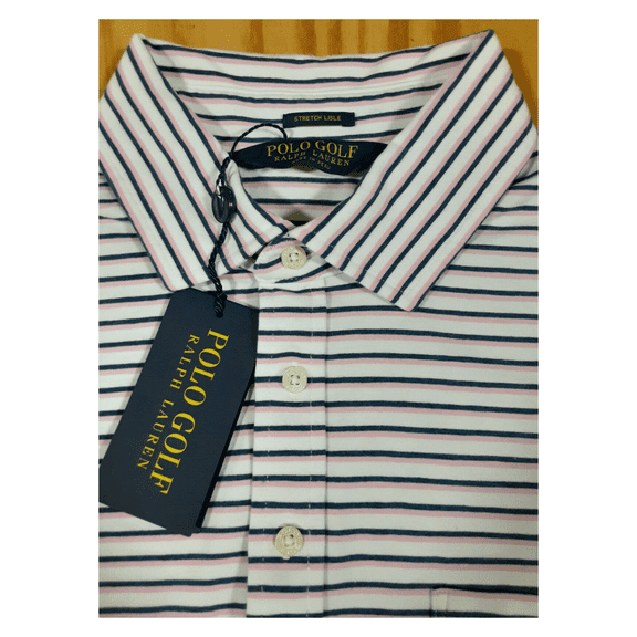 Polo Golf Ralph Lauren Stripe Stretch Lisle Short Sleeve Polo Shirt,Large