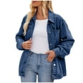 thumbnail image 3 of Tiweut Womens Denim Jackets Lightweight Washed Long Sleeve Lapel Button Loose Fit Coat Regular Blouses BU2,M, 3 of 8
