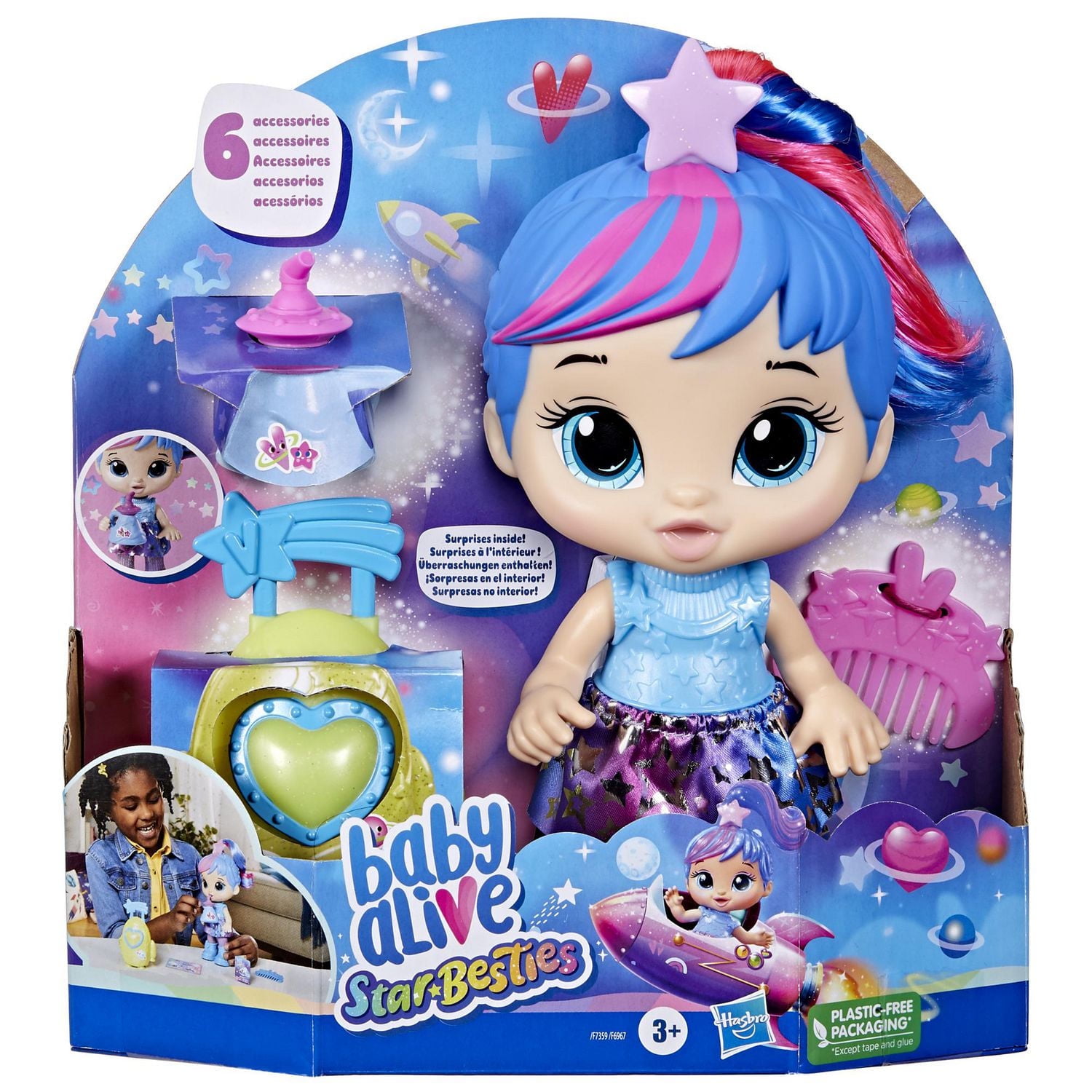 Baby Alive Star Besties Doll, Stellar Skylar, 8-inch Space-Themed Baby Alive Doll Toy with Accessories for Kids 3 and Up
