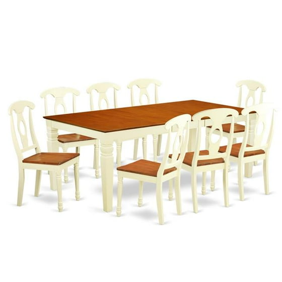East West Furniture Lgke9 Bmk W Kitchen Dinette Set With One Logan Dining Table 8 Chairs Ermilk Cherry 9 Piece