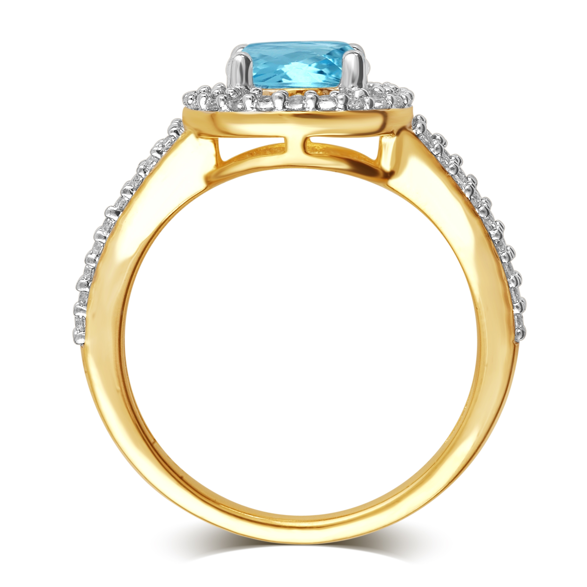 Aqua and White Sapphire Halo Birthstone Ring in Sterling Silver