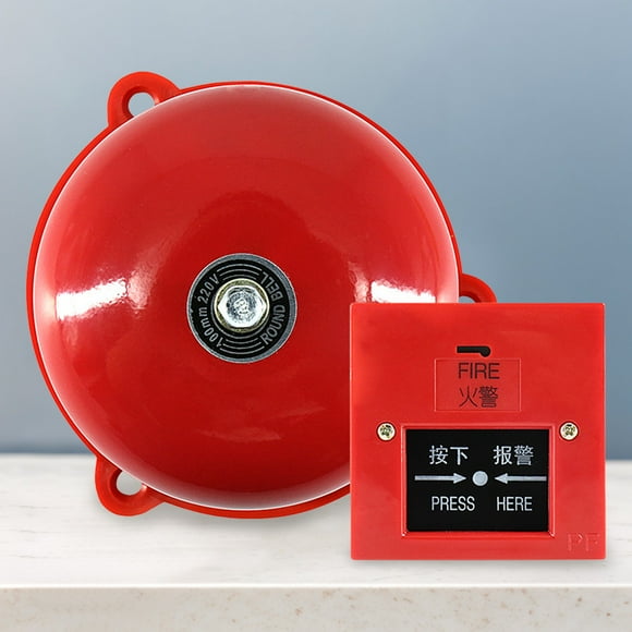 Peggybuy 4 Inch Manual Call Point Fire Alarm Resettable Pull Station Schools Fire Alarm AC 220V Internal Strike Type Electric Bell 100db