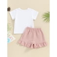 thumbnail image 5 of FEORJGP Toddler Girl Summer Outfit 3M 6M 1T 2T 3T Infant Short Sleeve T-Shirts Letter Print/Embroidery Shirt Crew Neck Tops Elastic Waist Shorts Newborn Cute Casual Daily 2Pcs Clothes Set, 5 of 9