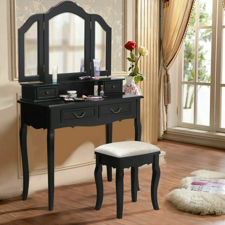 Green Modern Wood Makeup Vanity Acrylic Clear and Gold Dressing Table