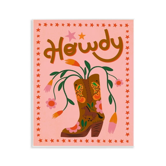 Stupell Industries Howdy Floral Cowgirl Boots Entertainment Painting Unframed Art Print Wall Art, 11 x 14