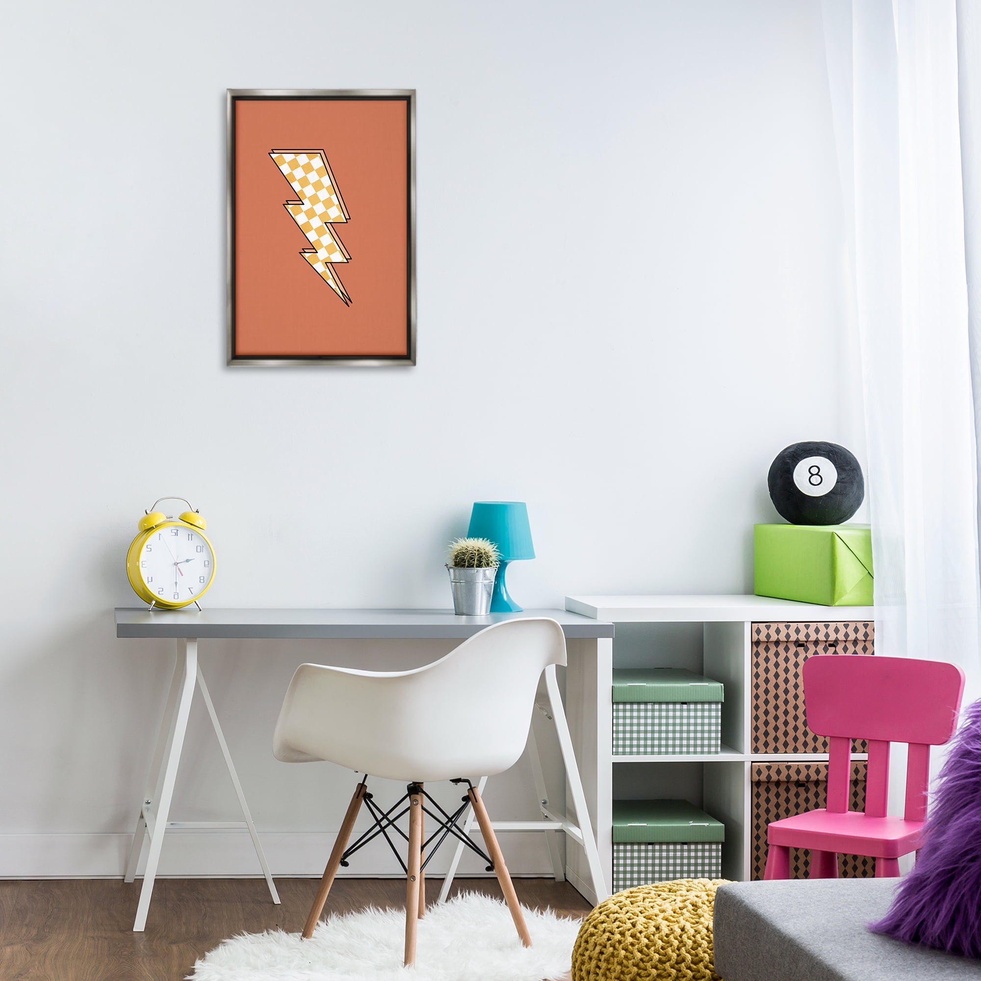 Stupell Industries Checking Lightning Bolt Abstract Painting Gray Floater Framed Art Print Wall Art, 17 x 25