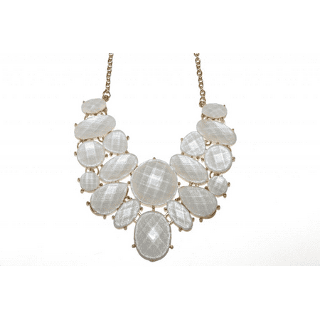 - Lux Accessories White Faux Stone Bib Statement Chain Necklace