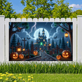 thumbnail image 6 of Gothic Design Halloween Banner Spooky Castle Jack O Lantern Decorative Spooky Scene Pumpkin for Halloween Party Yard Decor, 6 of 9