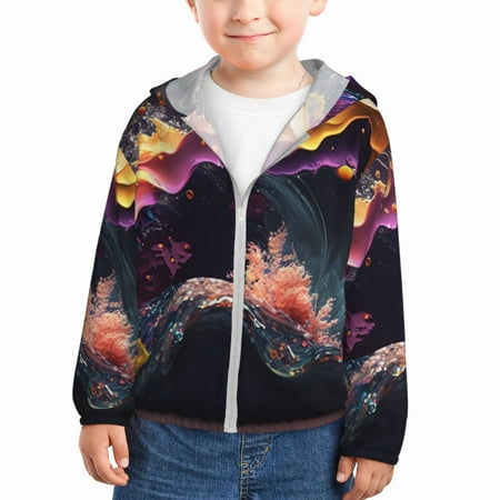 

Lukts Explosive Fluid Splash Art Print Children s Long-Sleeved Sun Protection Clothing Hooded Sweatshirts for Boys and Girls Outdoor Sports-4 Years