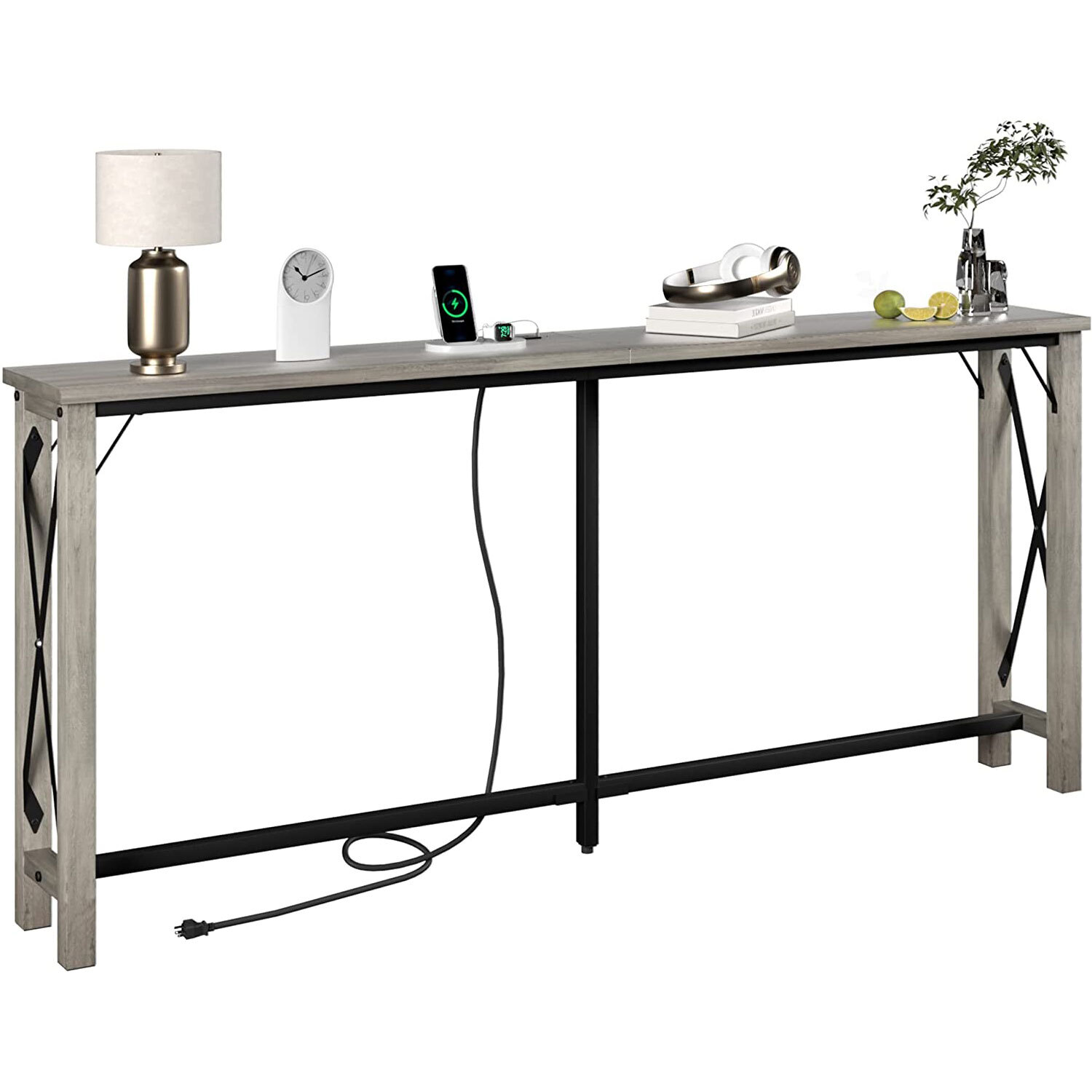 Yartaka 73.2" Console Table, Extra Long Sofa Table with Charging