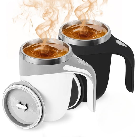 2PCS Automatic Magnetic Stirring Coffee Mug, Rechargeable Self-Stirring Stainless Steel Mug with Stirrer, Hands-Free Mixing Cup for Office & Travel Use