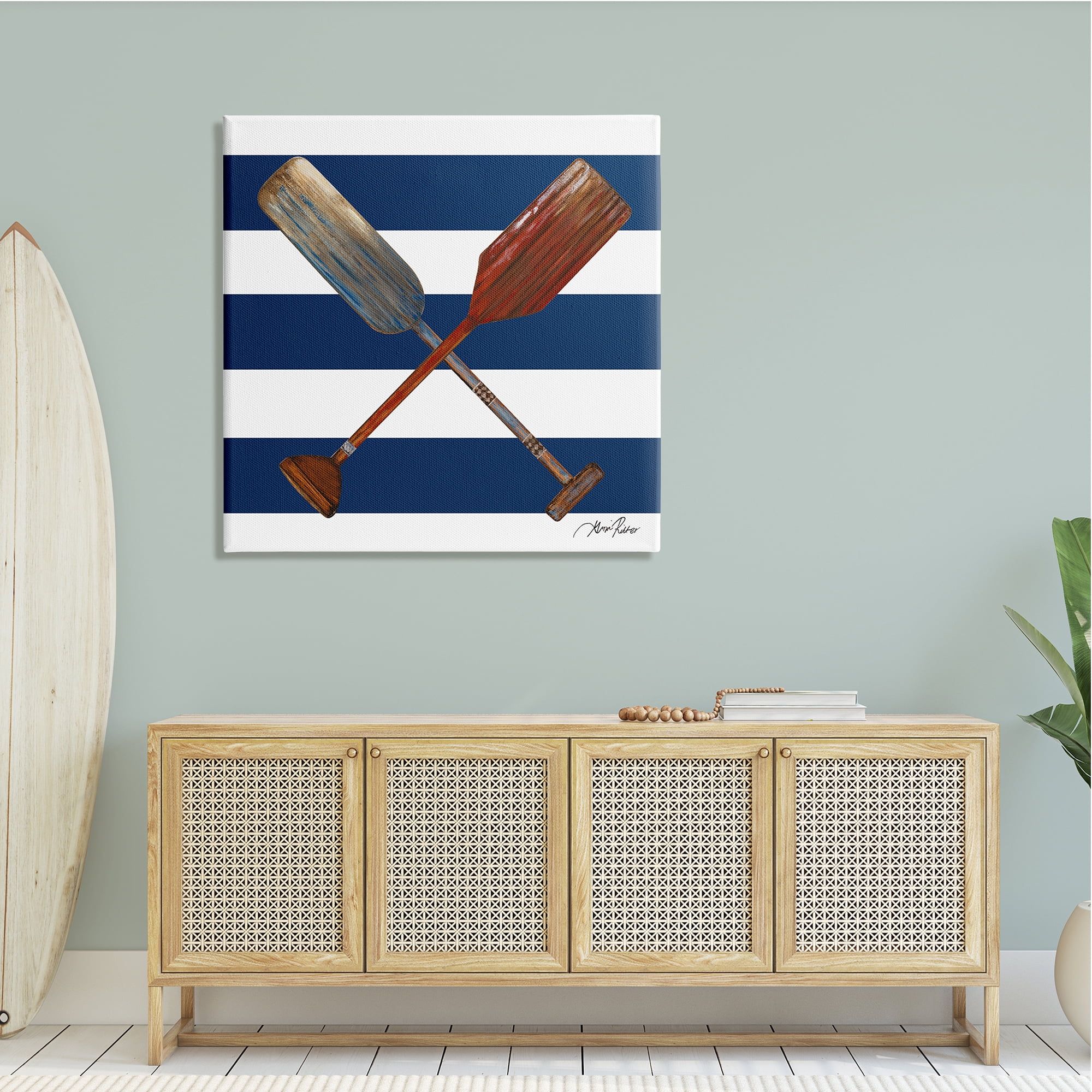 Stupell Industries Nautical Crossed Oars Wide Blue Band Striped Pattern,36 x 36, Design by Gina Ritter