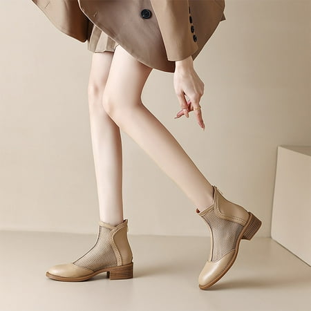 

NECHOLOGY Womens Sandals Wedding Summer Breathable Mesh Leather Short Boots High Heeled Cloth Leopard Print Heels for Women Sandal Beige 7