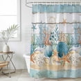 thumbnail image 2 of 60x72 Inch Shower Curtains for Bathroom, Starfish Coastal Fabric Bath Curtain Decor, Summer Ocean Blue Coral Conch Seagrass Waterproof Restroom Curtains Shower Set Accessories with 12 Hooks 60 Inch, 2 of 7
