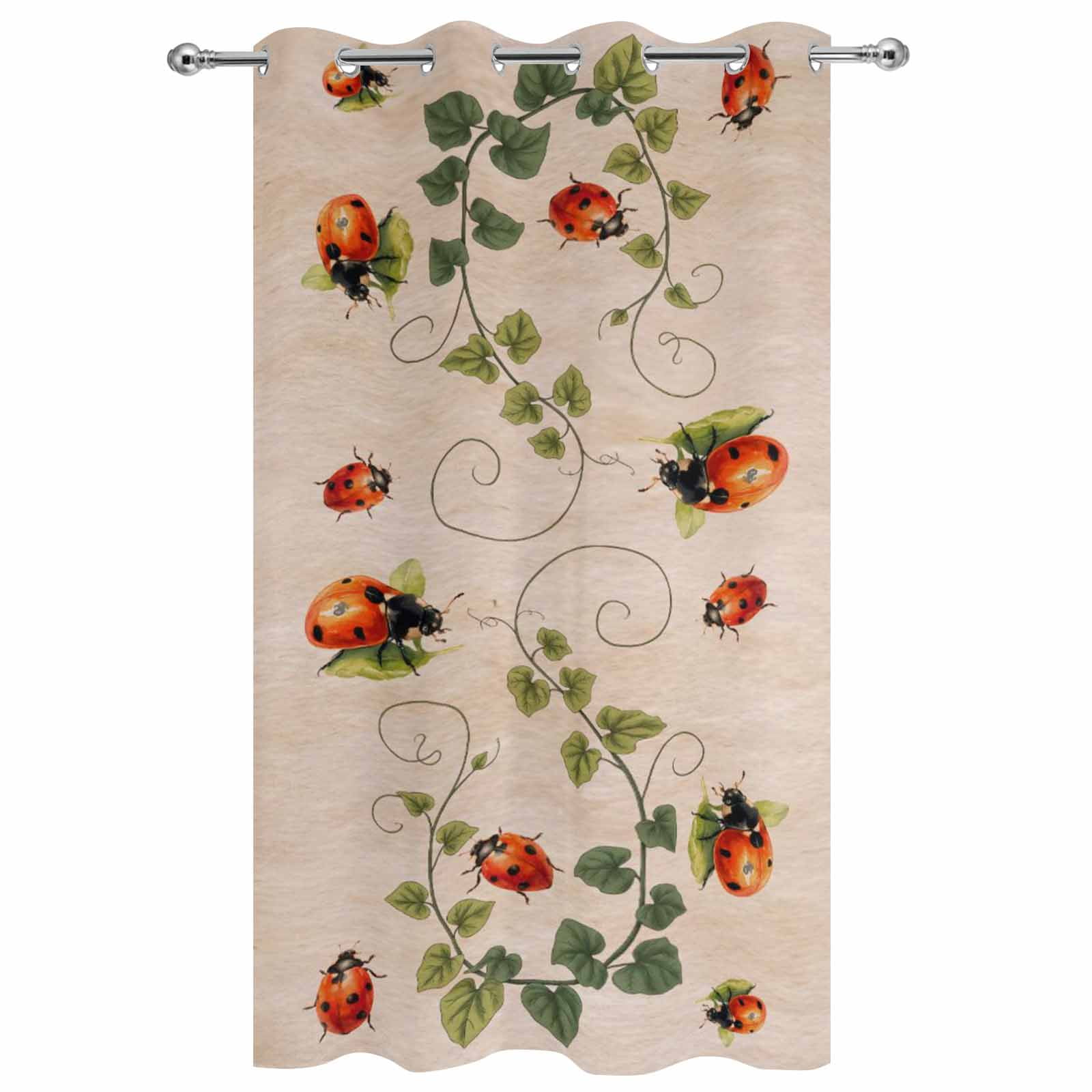 Outdoor Curtains for Patio Waterproof, Ladybugs Eucalyptus Leaves Outdoor Privacy Panels Grommet, Spring Botanical Vintage Blackout Outside Curtains for Porch/Cabana/Pergola/Gazebo 54"x108", 1 Panel