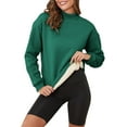 thumbnail image 2 of PiGOGI Women's Sherpa Lined Sweatshirts thermal Casual Crewneck Fleece Pullover Winter Warm Thick Tops Green S, 2 of 6