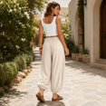 thumbnail image 6 of Women's Casual Loose Lantern Harem Pants Elastic Waist Baggy Wide Leg Trousers with Cuffed Ankles for Summer Wear, 6 of 7