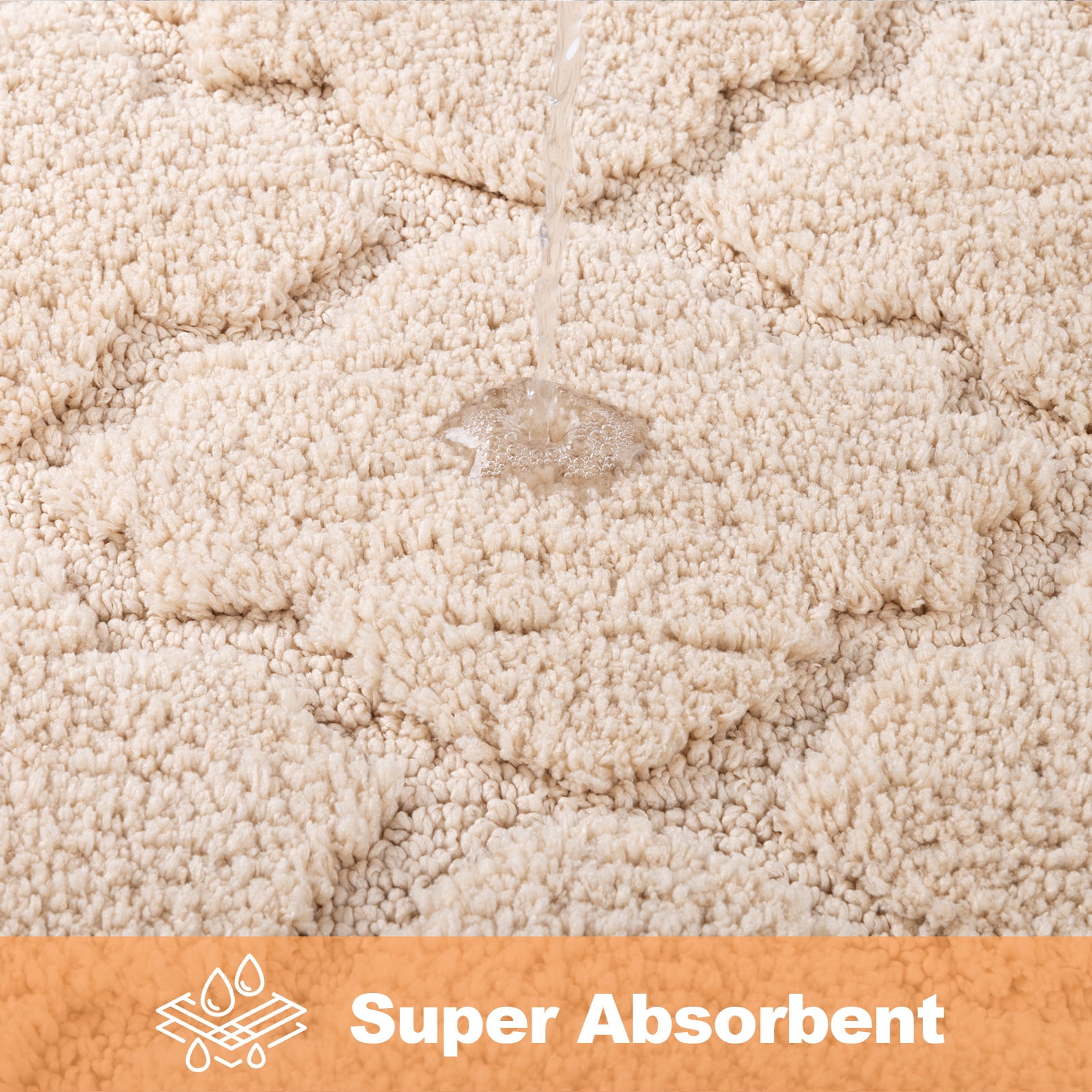 Findosom Bathroom Rugs Sets 3 Pcs,Non Slip Soft Absorbent Microfiber Bath Mats and U-Shaped Contour Toilet Rug,Machine Washable Plush Shaggy Bath Mat Set for Bathroom 18"x26"+18"x48"+U 20"x24" Beige