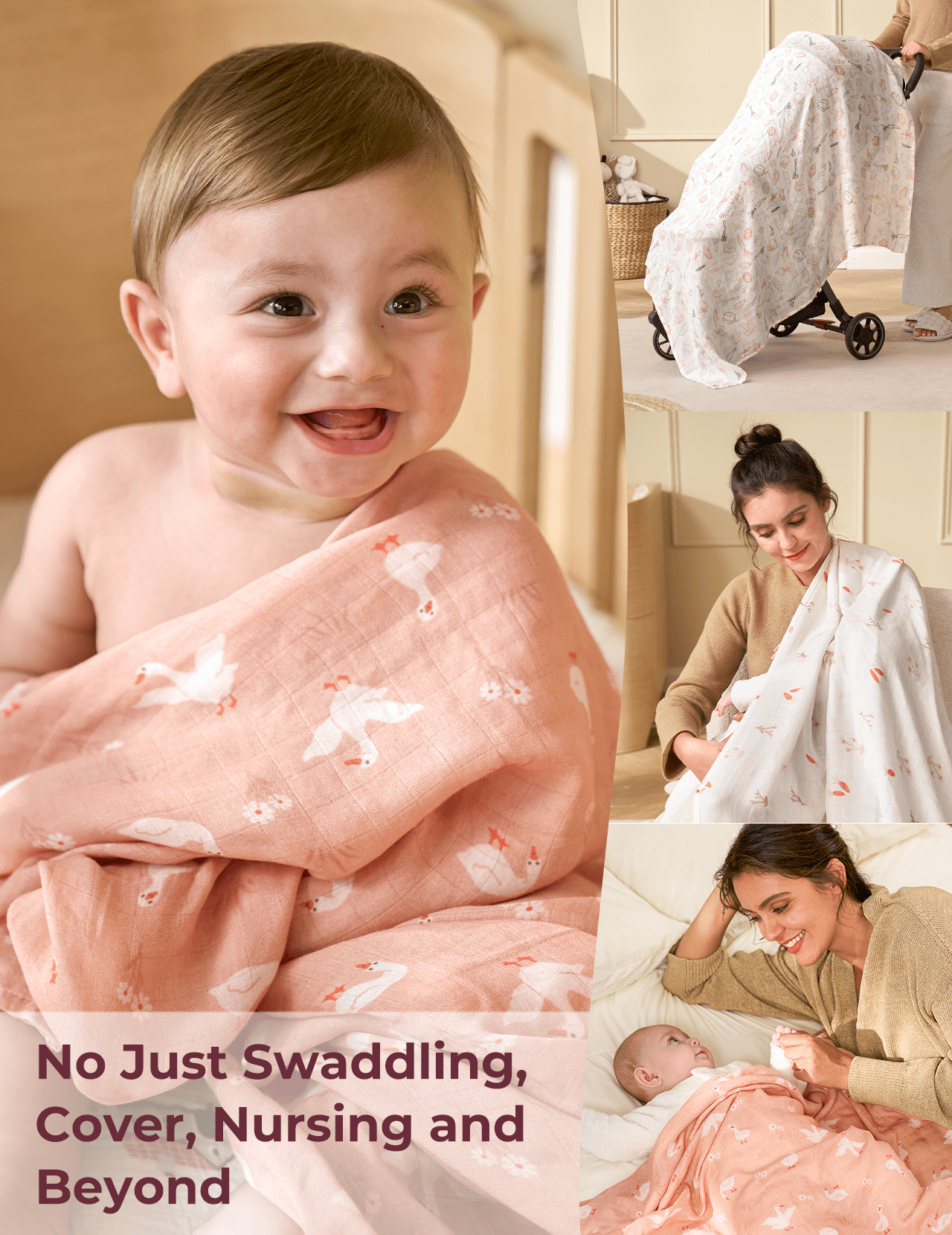 Momcozy Muslin Swaddle Blankets, 4 Pack, Breathable 2-Layer Gauze Large 47'' x 47'' Baby Swaddling Receiving Blanket Wraps for Newborn Boys Girls