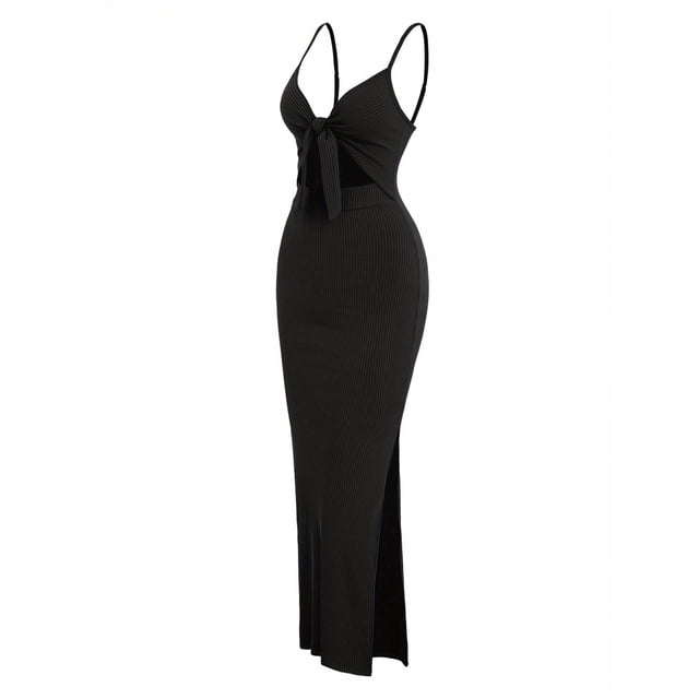 Vibrant V-Neck Cami Dress Sexy Cut Out Split Hem Sleeveless Flowy Essential
